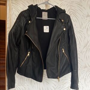 Vegan Leather Jacket with Gold Accents